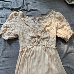 urban outfitters textured cream keyhole tie front deep v maxi dress